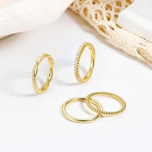 Stackable Rings Women Non Tarnish Dainty 14K Gold Plated Stackable Thin Ring - Picture 6 of 6